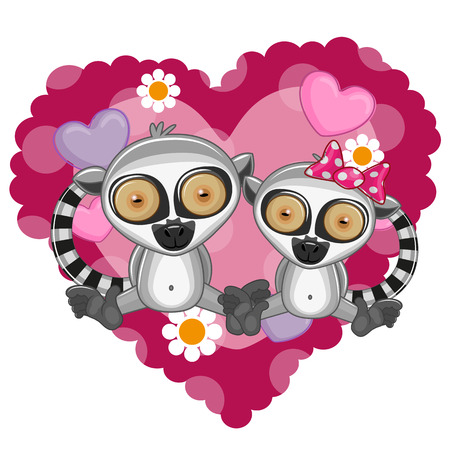 Two Lemurs on a background of heartのイラスト素材