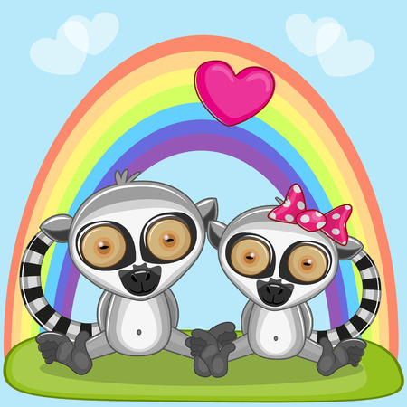 Valentine card with Lovers Lemursのイラスト素材