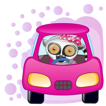 Cute Lemur girl is sitting in a carのイラスト素材