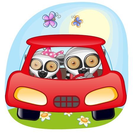 Two Lemurs is sitting in a carのイラスト素材