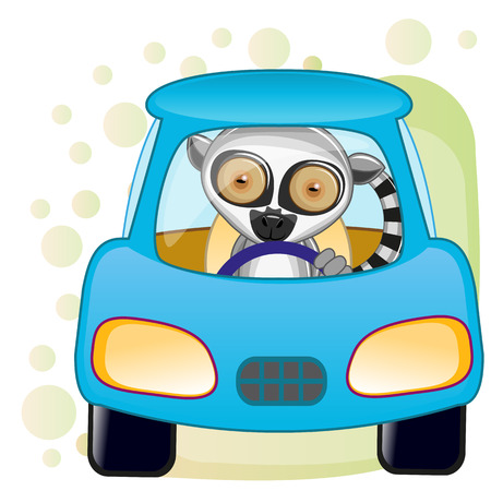 Cute Lemur is sitting in a carのイラスト素材