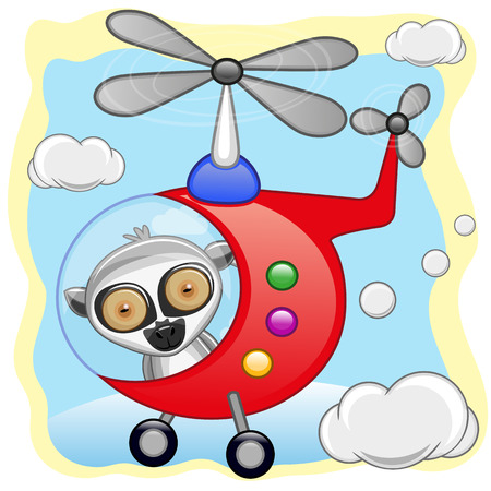 Lemur is flying in a helicopterのイラスト素材