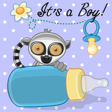 Cute Lemur with feeding bottleのイラスト素材