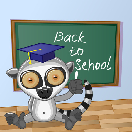 Cartoon Lemur wrote chalk on a blackboardのイラスト素材