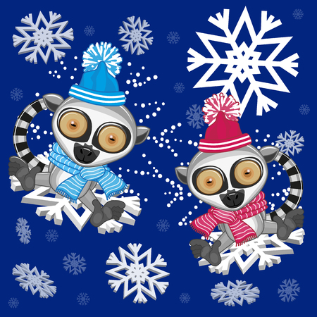 Two Lemurs at the snowflakesのイラスト素材