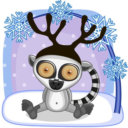 Christmas illustration of cartoon Lemur with antlersのイラスト素材