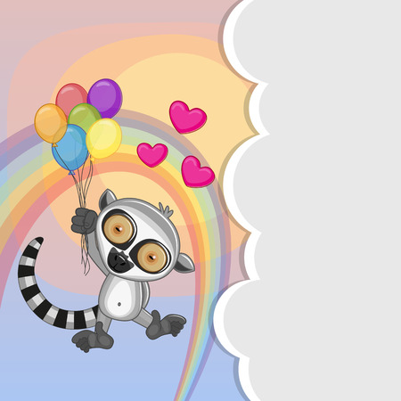Greeting card Cute Lemur is flying on balloonsのイラスト素材