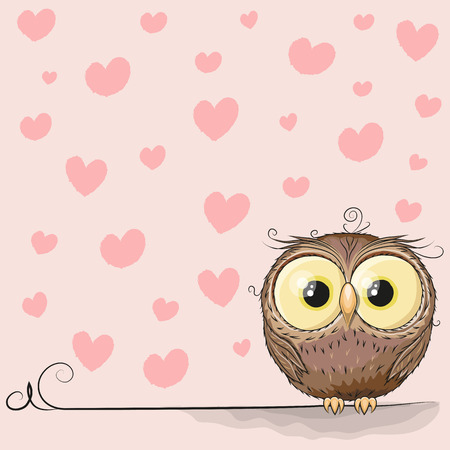 Cute Owl on a background of heartsのイラスト素材