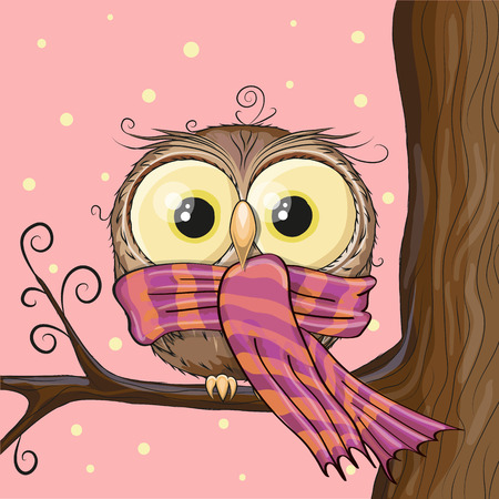 Cute Owl with scarf on a brunchのイラスト素材