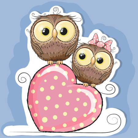 Two Cute Owls is sitting on a heartのイラスト素材