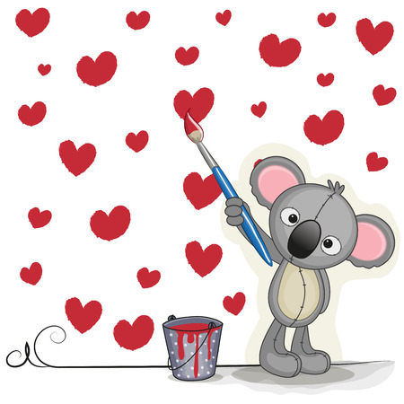 Cute Koala with brush is drawing heartsのイラスト素材