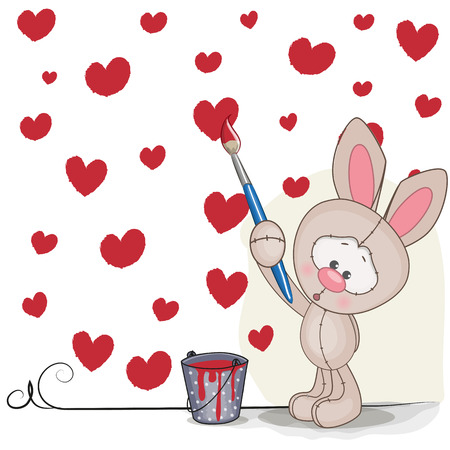 Cute Rabbit with brush is drawing heartsのイラスト素材