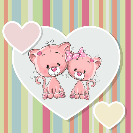 Two Cats on a background of heartのイラスト素材