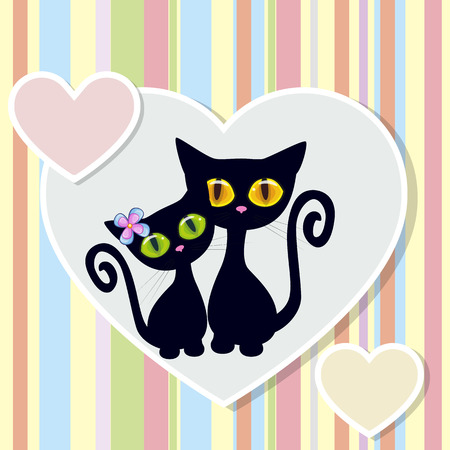 Two Black Cats on a background of heartのイラスト素材