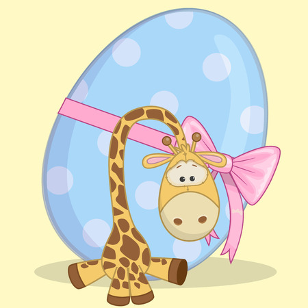 Cute Giraffe is sitting on the background of eggのイラスト素材