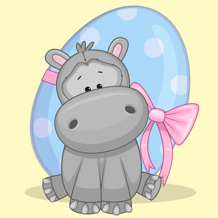 Cute Hippo is sitting on the background of eggのイラスト素材