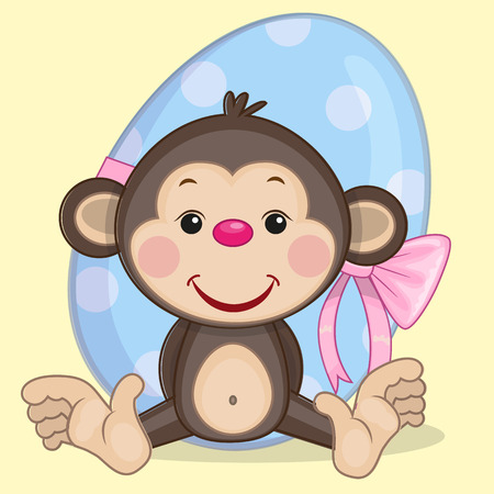 Cute Monkey is sitting on the background of eggのイラスト素材