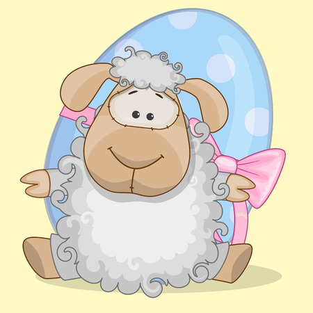 Cute Sheep is sitting on the background of eggのイラスト素材