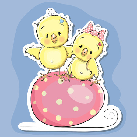 Greeting Easter card Two chickens on the eggのイラスト素材