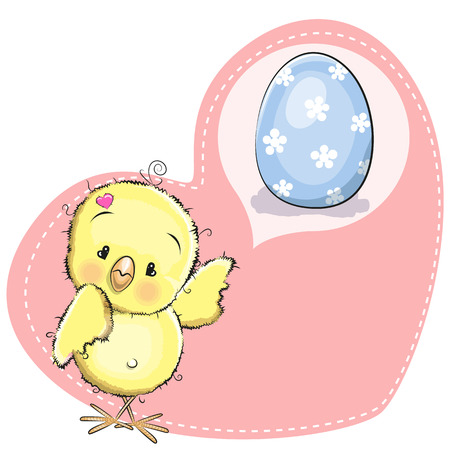 Greeting card Cute Dreaming Chicken and blue eggのイラスト素材