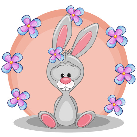 Greeting card Bunny with flowersのイラスト素材