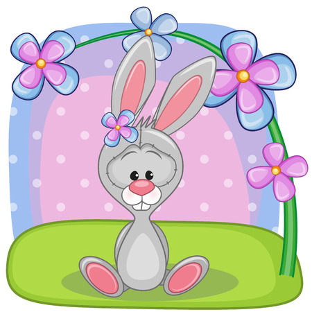 Greeting card Bunny with flowersのイラスト素材