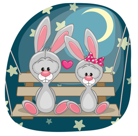 Valentine card with Lovers Rabbits on the swingのイラスト素材