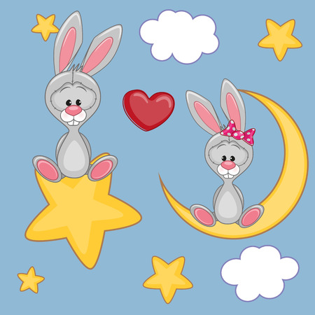 Valentine card with Lovers Rabbitsのイラスト素材