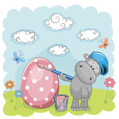 Cute Hippo with brush is colored an eggのイラスト素材