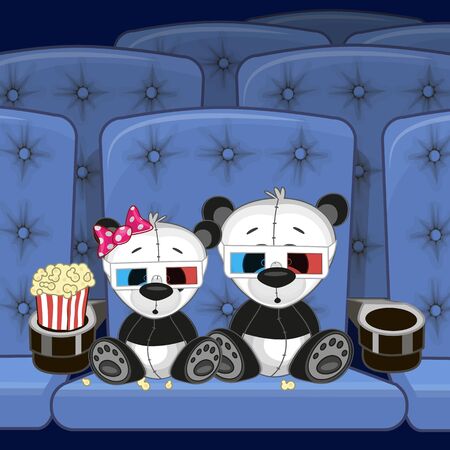 Two Cute Pandas is sitting at the Cinemaのイラスト素材