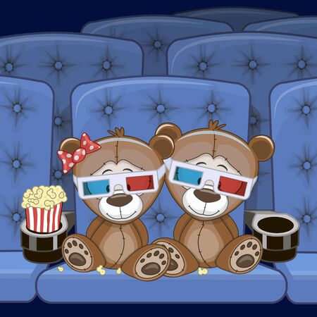 Two Cute Teddy Bears is sitting at the Cinemaのイラスト素材