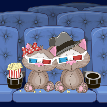 Two Cute Cats is sitting at the Cinemaのイラスト素材