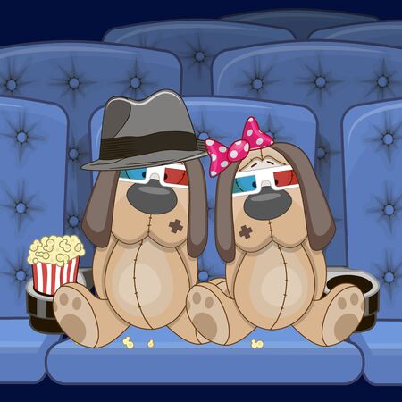 Two Cute Dogs is sitting at the Cinemaのイラスト素材