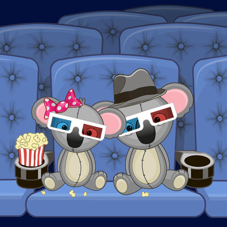 Two Cute Koalas is sitting at the Cinemaのイラスト素材