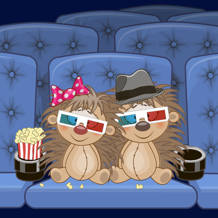 Two Cute Hedgehogs is sitting at the Cinemaのイラスト素材
