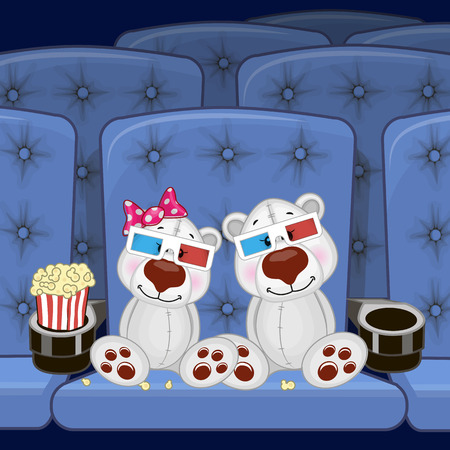 Two Cute Polar Bears is sitting at the Cinemaのイラスト素材