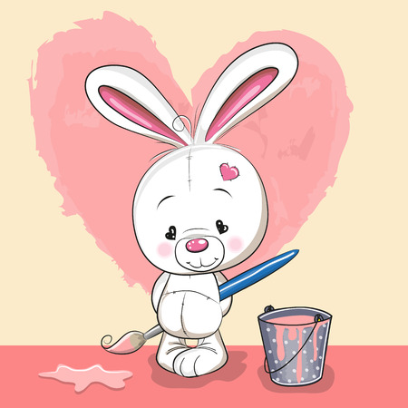 Cute Rabbit with brush is drawing a heartのイラスト素材