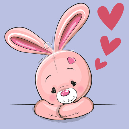 Cute Rabbit with hearts on a blue backgroundのイラスト素材