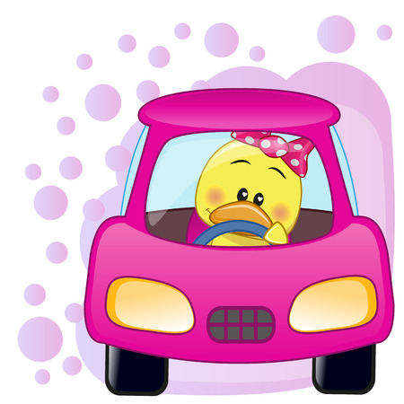 Cute Duck girl is sitting in a carのイラスト素材