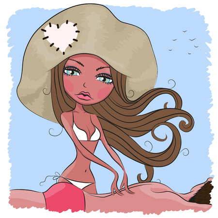 Cute Girl make massage for a guy on the beachのイラスト素材