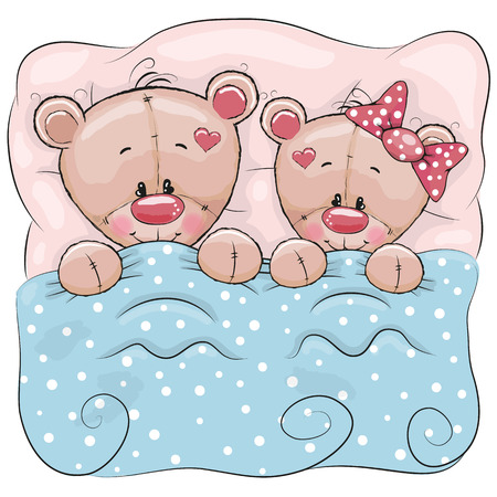 Teddy boy and teddy girl in a bedのイラスト素材