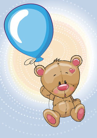 Greeting card Teddy fly on a balloonのイラスト素材