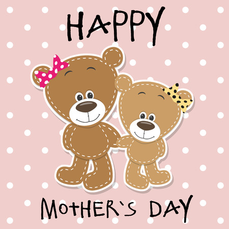 Greeting card Two bears a mother and a daughterのイラスト素材
