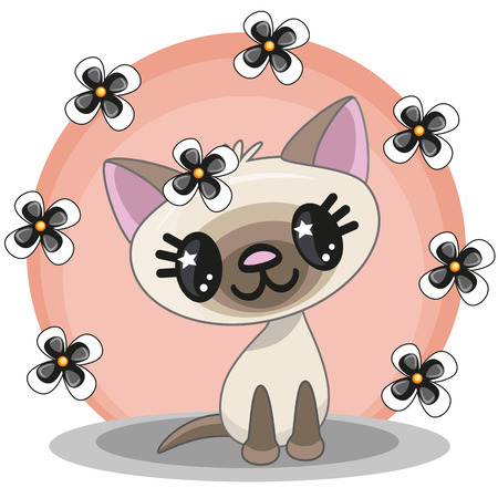 Greeting card Cat with flowersのイラスト素材