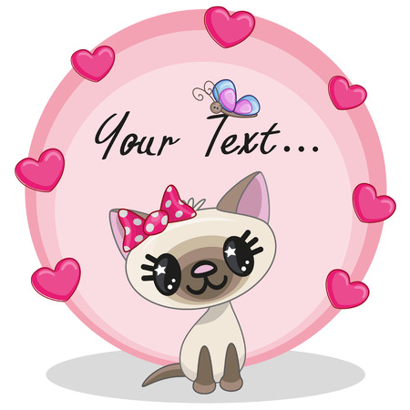 Greeting card Cat girl with heartsのイラスト素材