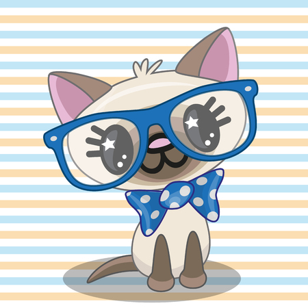 Hipster Cat on a stripes backgroundのイラスト素材