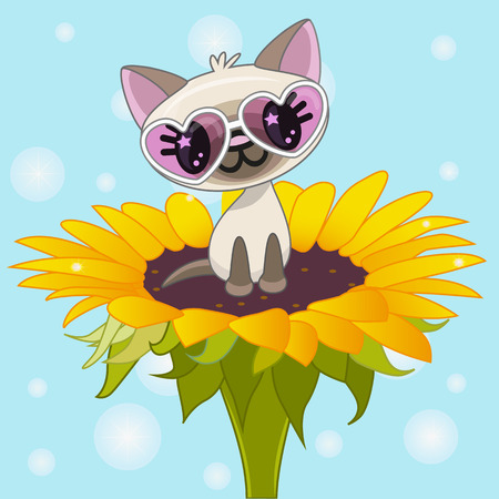 Cute cartoon Cat on the flowerのイラスト素材