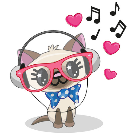 Cute cartoon Cat with headphonesのイラスト素材