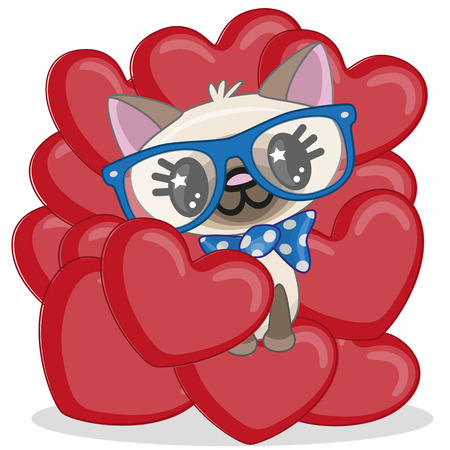 Valentine card with Cat in heartsのイラスト素材