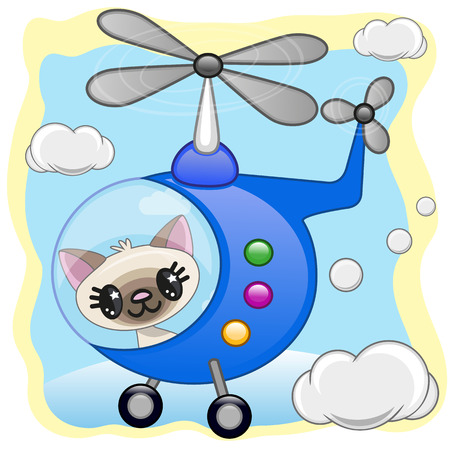 Cat is flying in a helicopterのイラスト素材